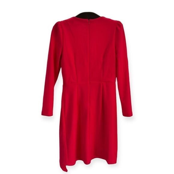 JULIA JORDAN Pleated Faux-Wrap Long-Sleeve Dress in Cherry Size 4 - Picture 10 of 17